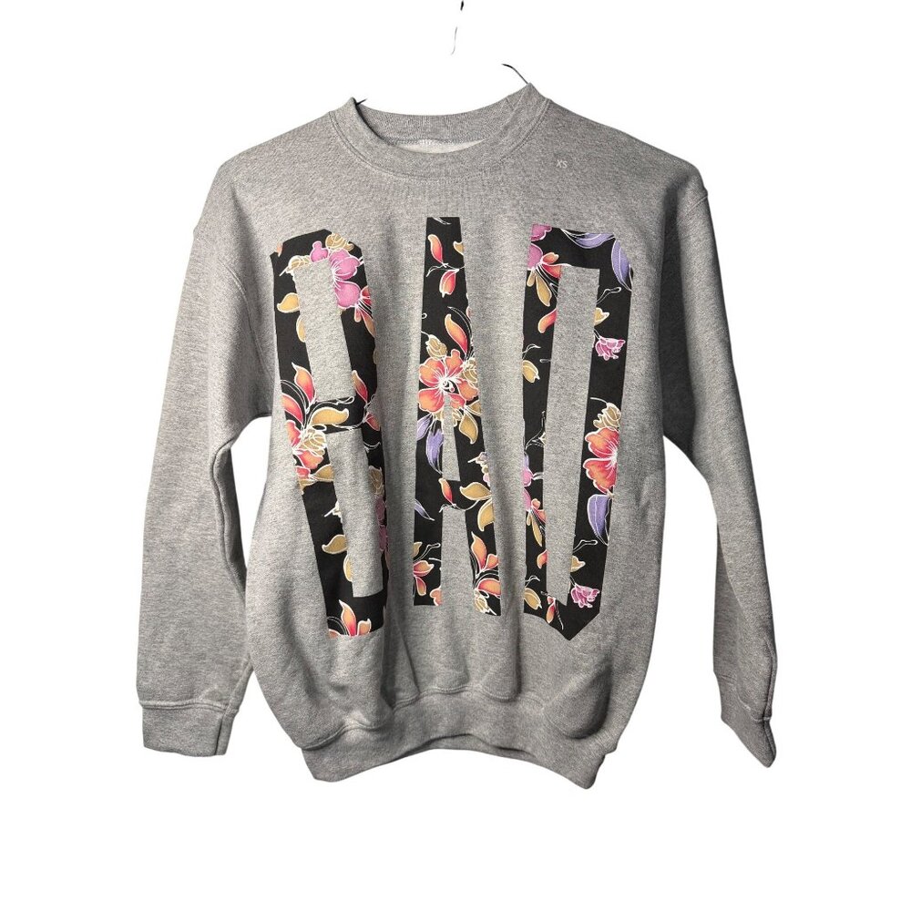 NWT Reason Womens XS Gray Sweatshirt Floral BAD Graphic Spellout PacSun Pullover